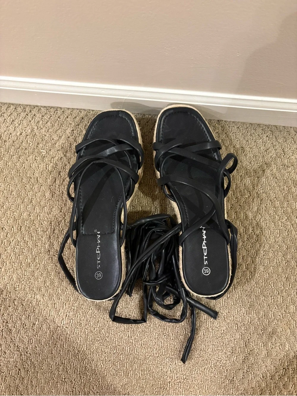 Stephan strappy lace up espadrille platform sandals